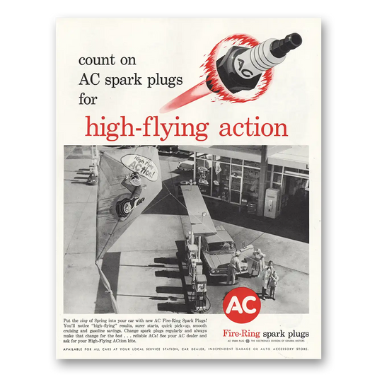 1961 AC Spark Plugs High Flying Action Vintage Magazine Print Ad