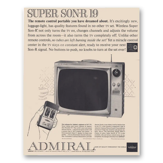 1961 Admiral Television Remote Control Portable Vintage Magazine Print Ad