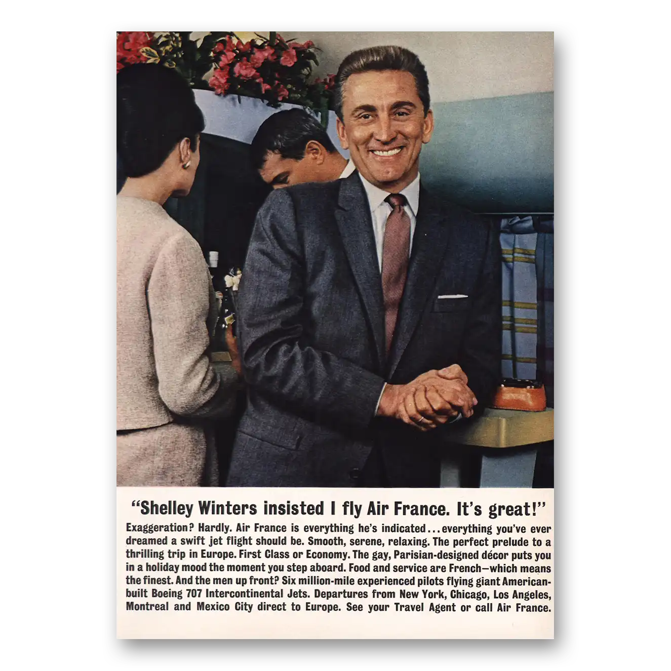 1961 Air France Shelley Winters Insisted I Fly Vintage Magazine Print Ad