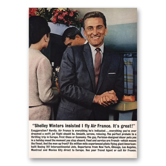 1961 Air France Shelley Winters Insisted I Fly Vintage Magazine Print Ad