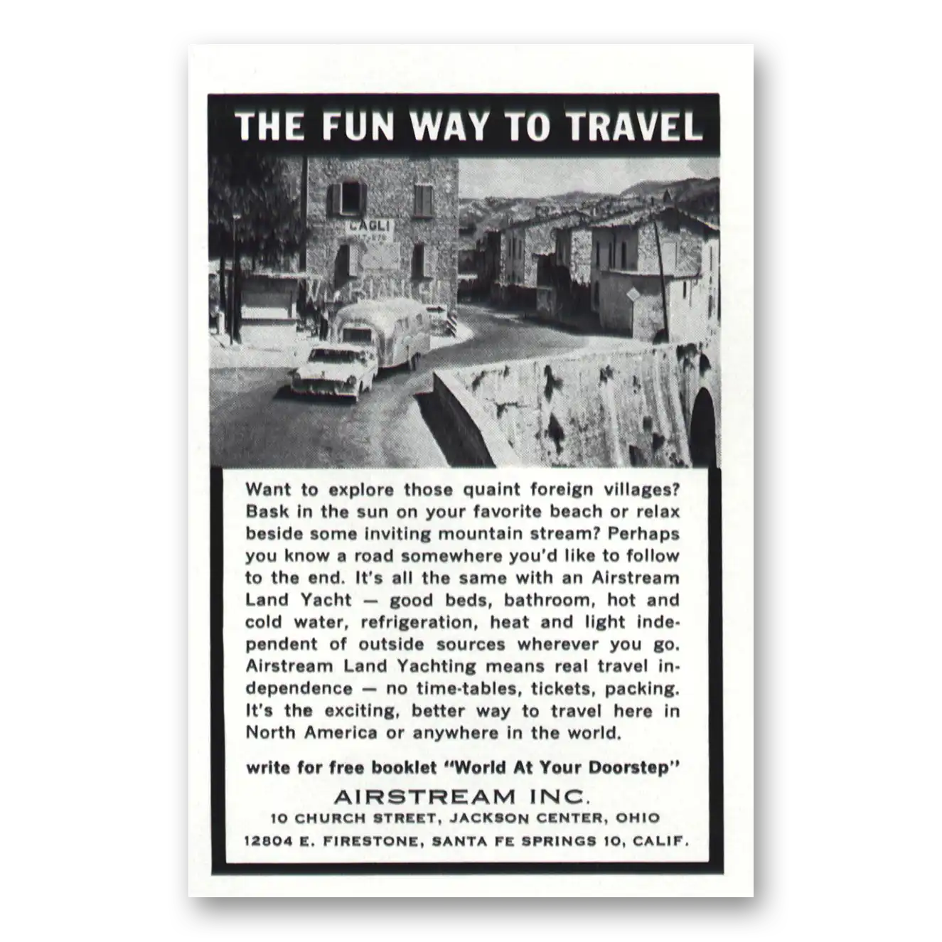 1961 Airstream Trailers Quaint Foreign Villages Vintage Magazine Print Ad