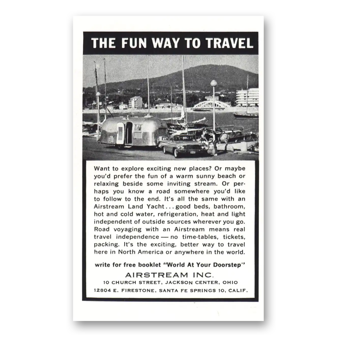 1961 Airstream Trailers Fun Way to Travel Harbor Vintage Magazine Print Ad