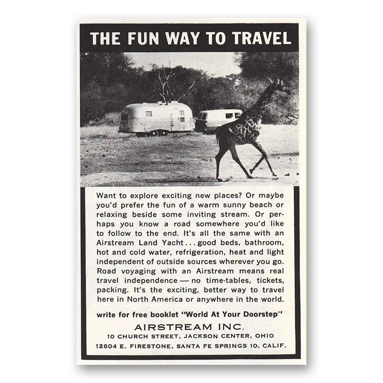 1961 Airstream Trailers Giraffe Explore Exciting New Places Vintage Magazine Print Ad