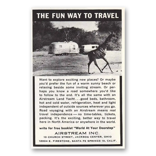 1961 Airstream Trailers Giraffe Explore Exciting New Places Vintage Magazine Print Ad