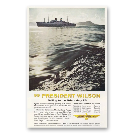 1961 American President Lines SS President Wilson Vintage Magazine Print Ad