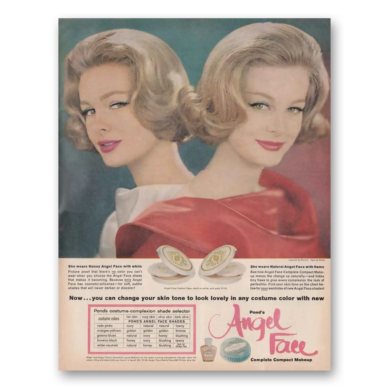 1961 Angel Face Cosmetics Compact Makeup Honey Angel Face Vintage Magazine Print Ad