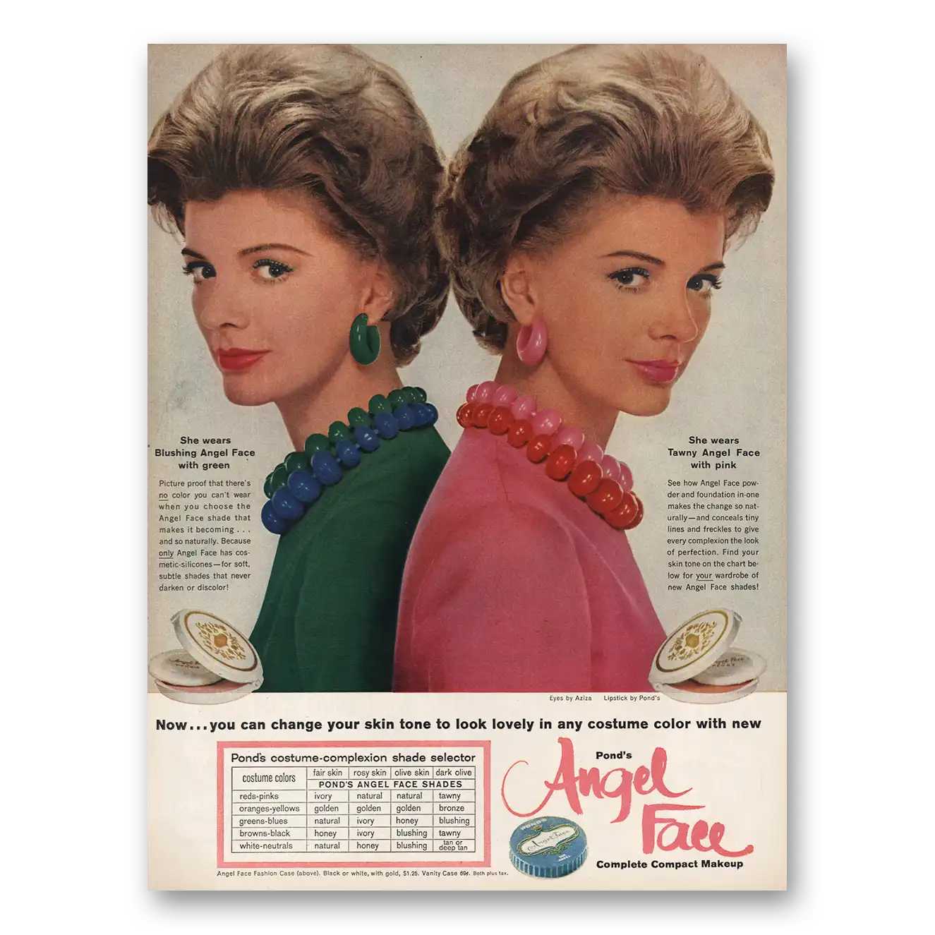 1961 Angel Face Cosmetics Change Your Skin Tone to Look Lovely Vintage Magazine Print Ad