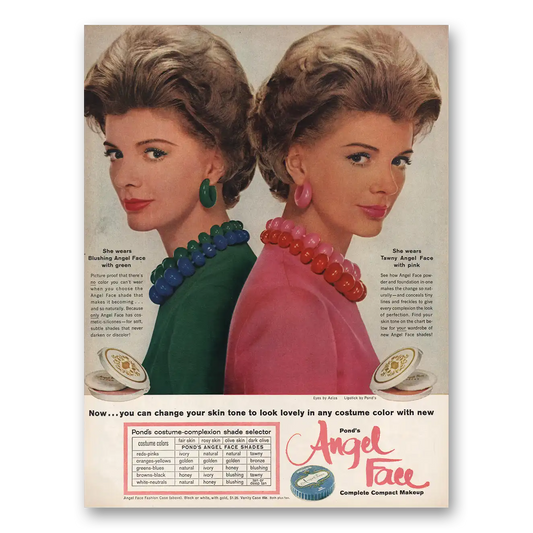 1961 Angel Face Cosmetics Change Your Skin Tone to Look Lovely Vintage Magazine Print Ad