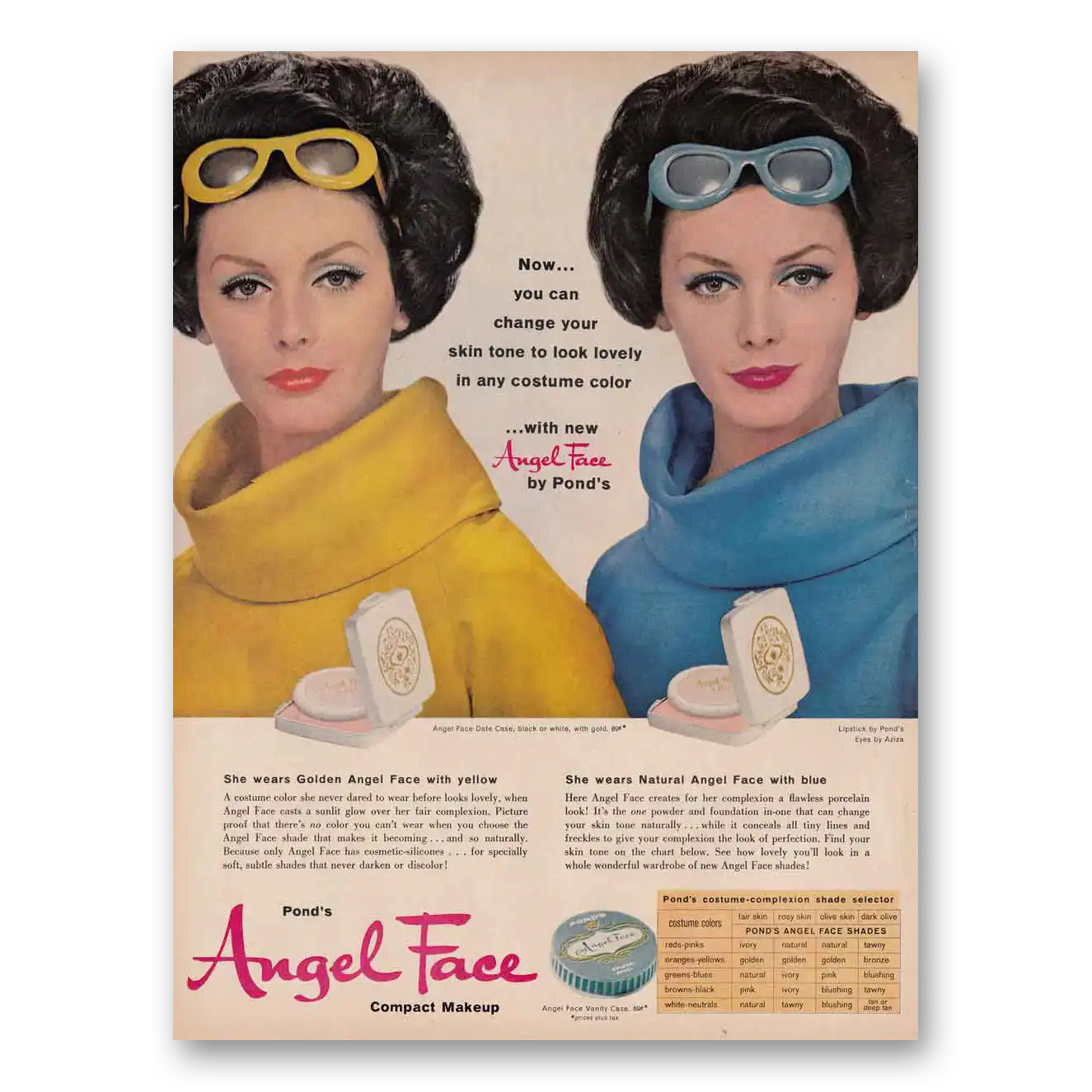 1961 Angel Face Cosmetics Compact Makeup Costume Color Vintage Magazine Print Ad