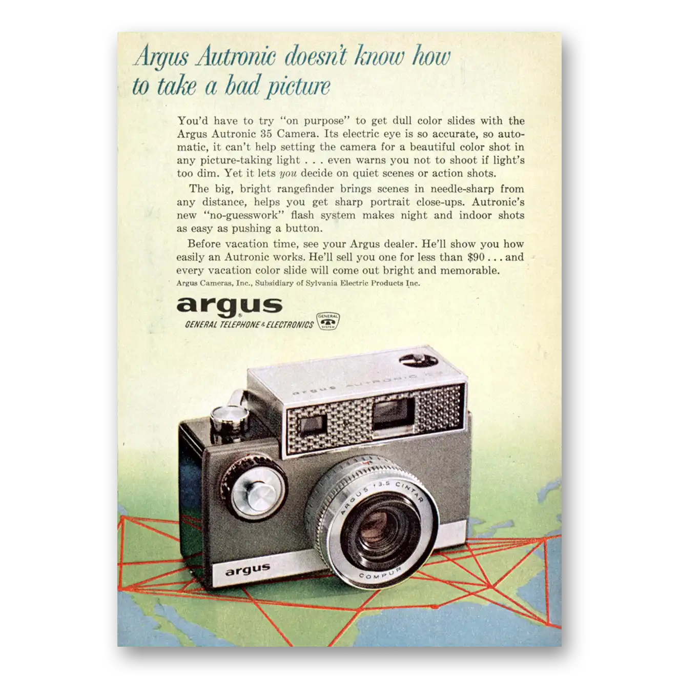 1961 Argus Camera Automatic Doesn't Know How To Take a Bad Picture Vintage Magazine Print Ad