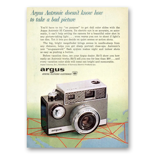 1961 Argus Camera Automatic Doesn't Know How To Take a Bad Picture Vintage Magazine Print Ad