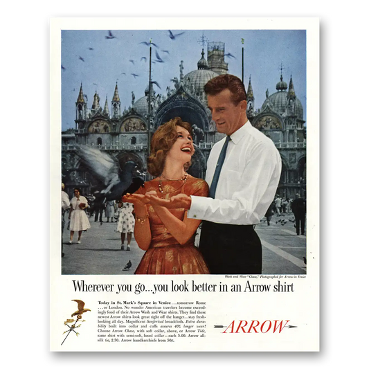 1960 Arrow Shirts St Marks Square Venice Vintage Magazine Print Ad