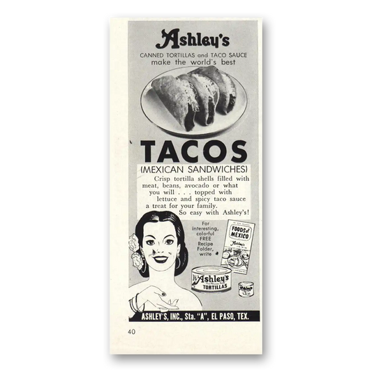 1961 Ashleys Tortillas Tacos Vintage Magazine Print Ad