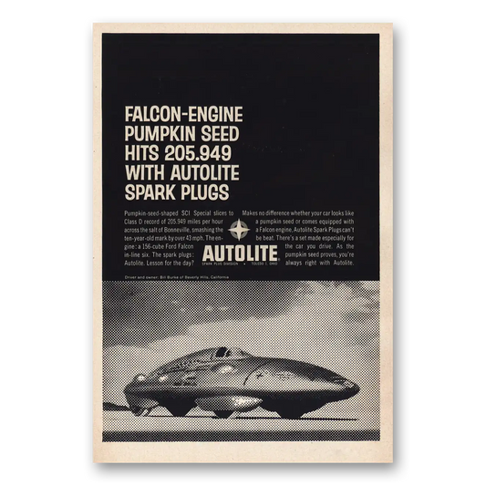 1961 Autolite Spark Plugs Falcon Engine Pumpkin Seed Vintage Magazine Print Ad