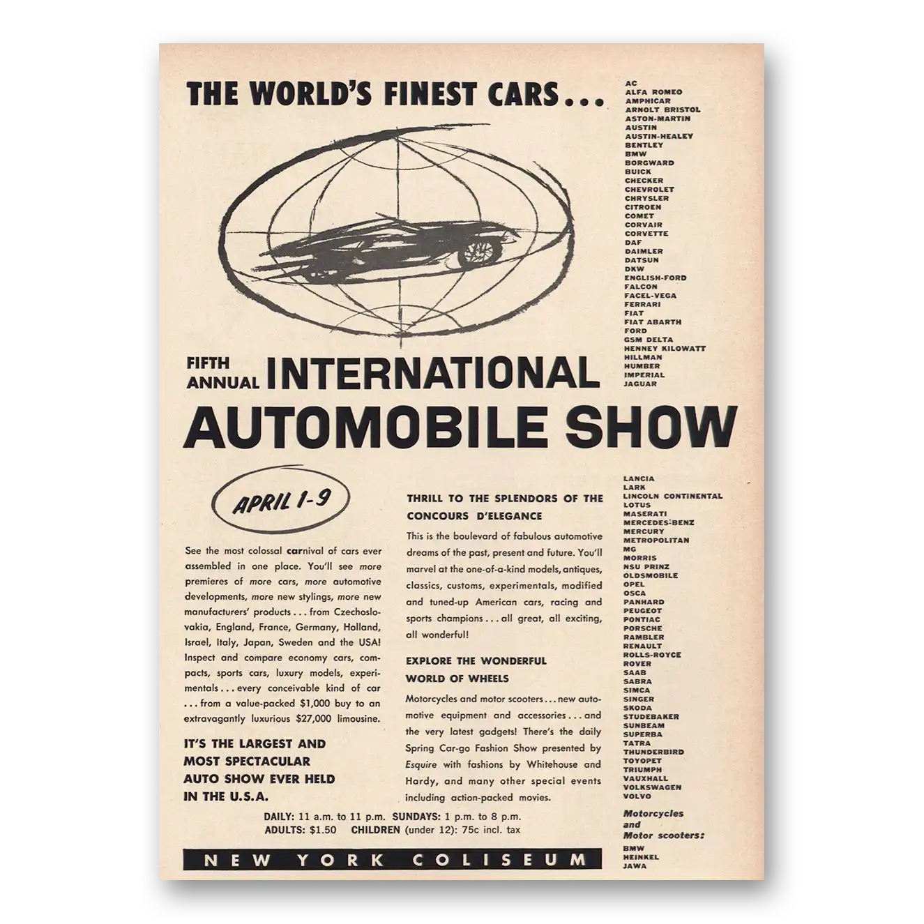 1961 International Automobile Show Fifth Annual Vintage Magazine Print Ad