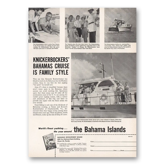 1961 Bahamas Knickerbockers Bahamas Cruise Vintage Magazine Print Ad