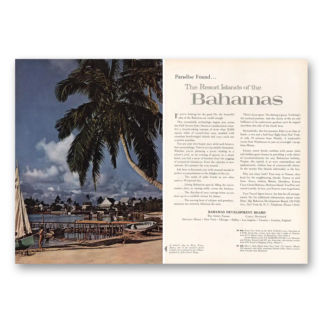 1961 Bahamas Paradise Found Vintage Magazine Print Ad