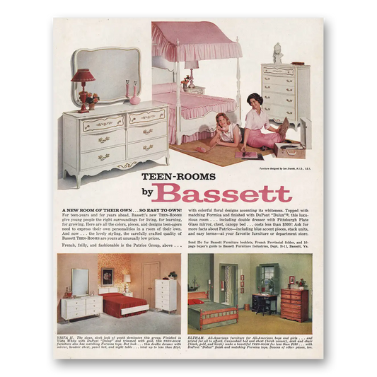 1961 Bassett Furniture Teen Rooms Vintage Magazine Print Ad