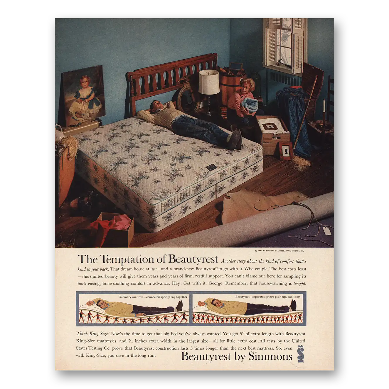 1961 Beautyrest Mattress Temptation Vintage Magazine Print Ad