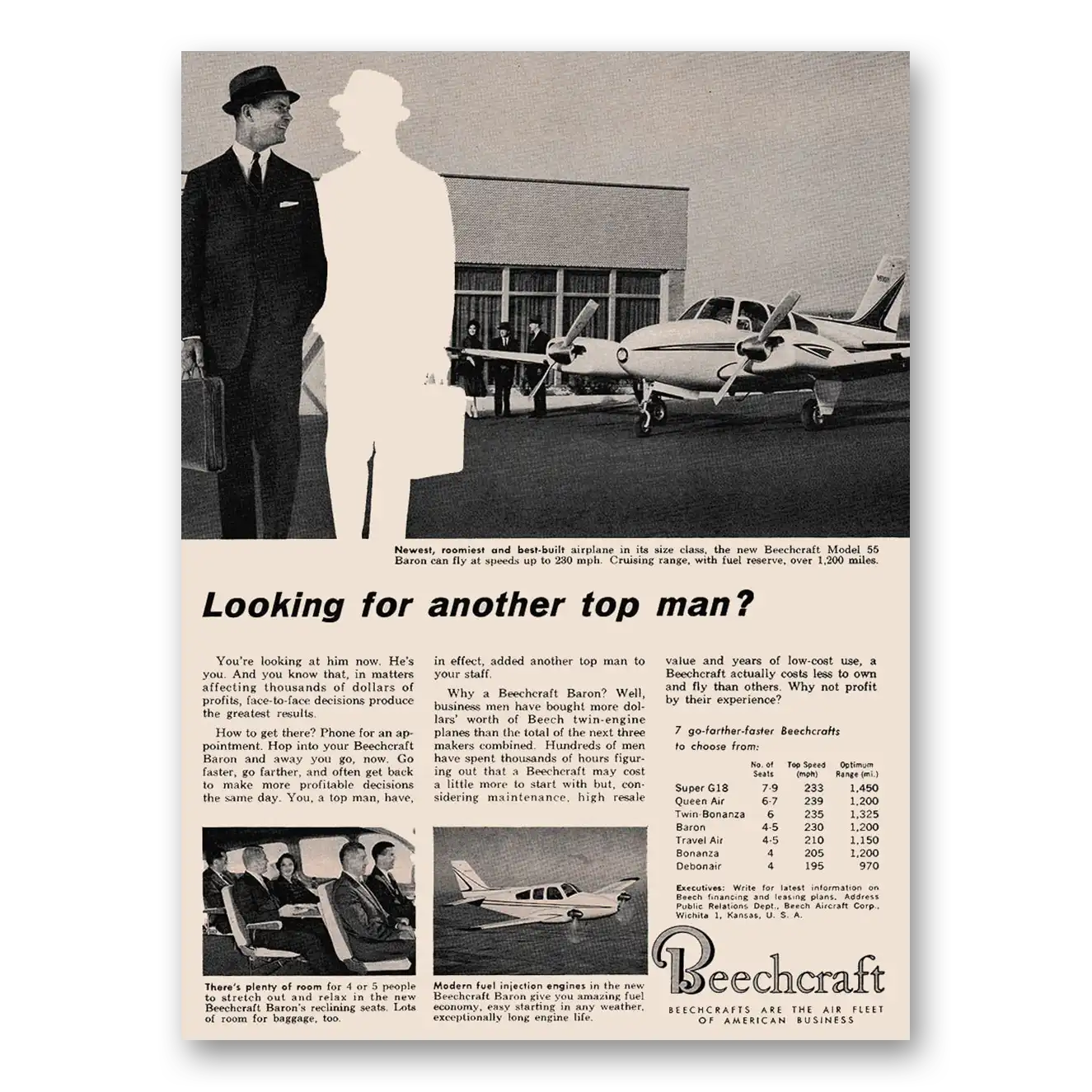 1961 Beechcraft Baron Looking for Another Top Man Vintage Magazine Print Ad