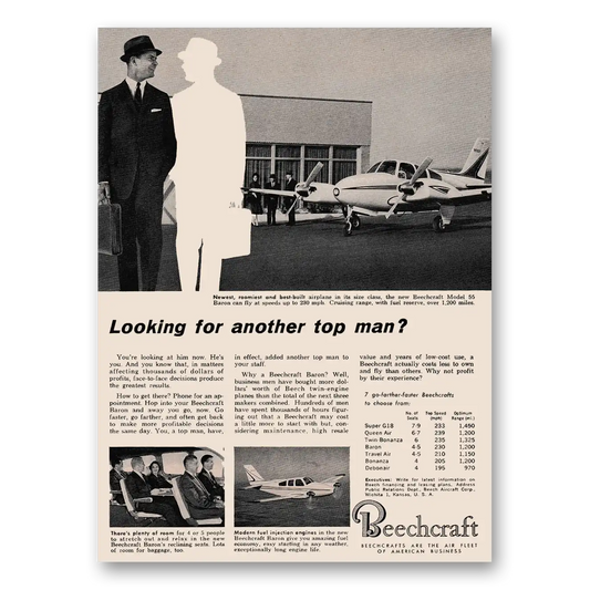 1961 Beechcraft Baron Looking for Another Top Man Vintage Magazine Print Ad