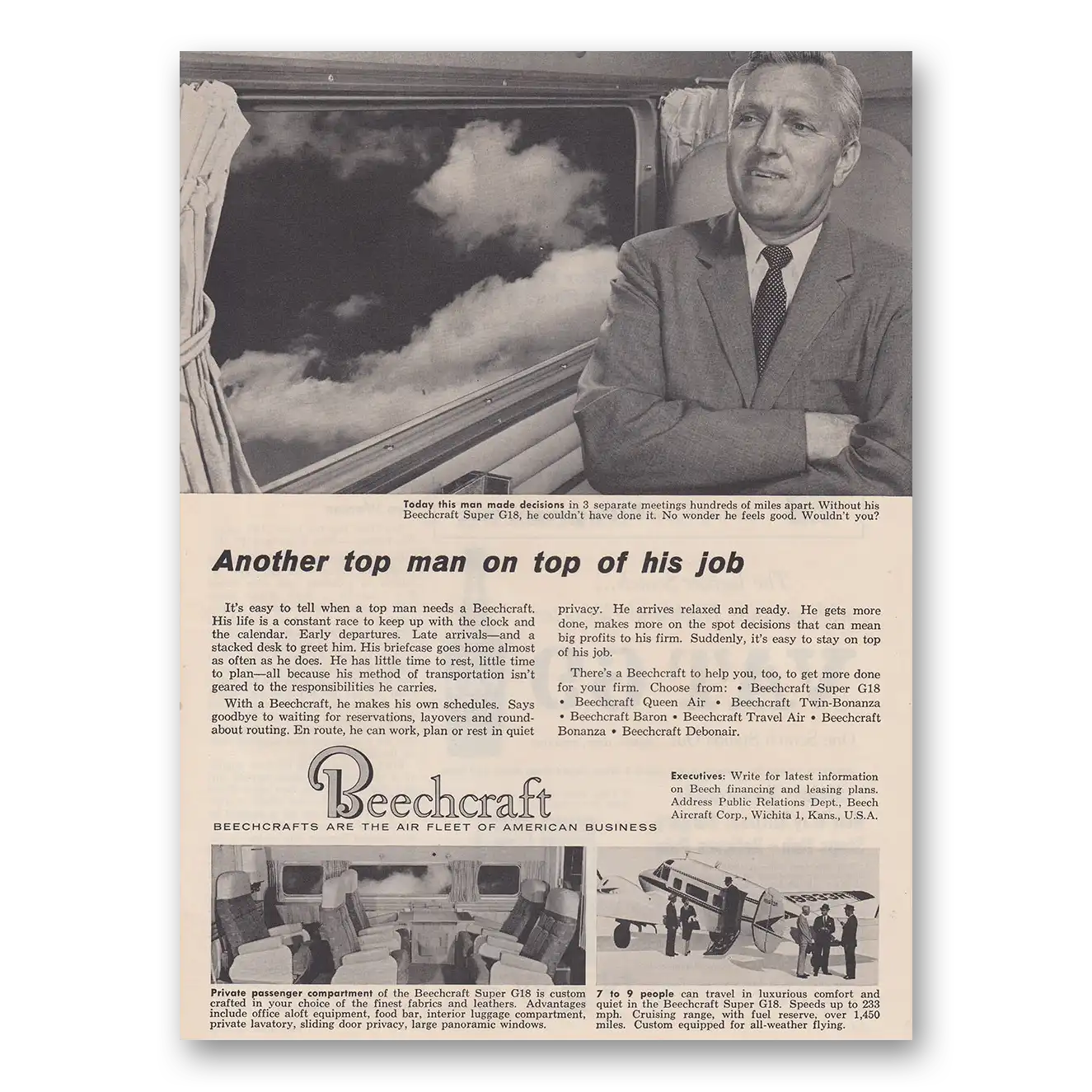 1961 Beechcraft Another Top Man On Top of His Job Vintage Magazine Print Ad