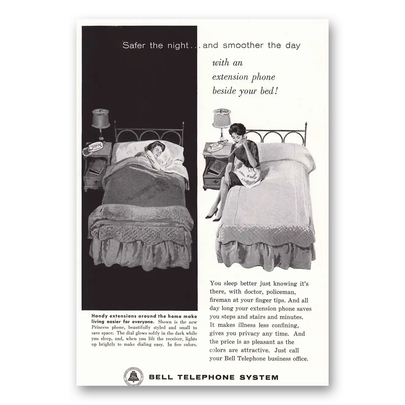 1961 Bell Telephone Safer the Night Smoother the Day Vintage Magazine Print Ad