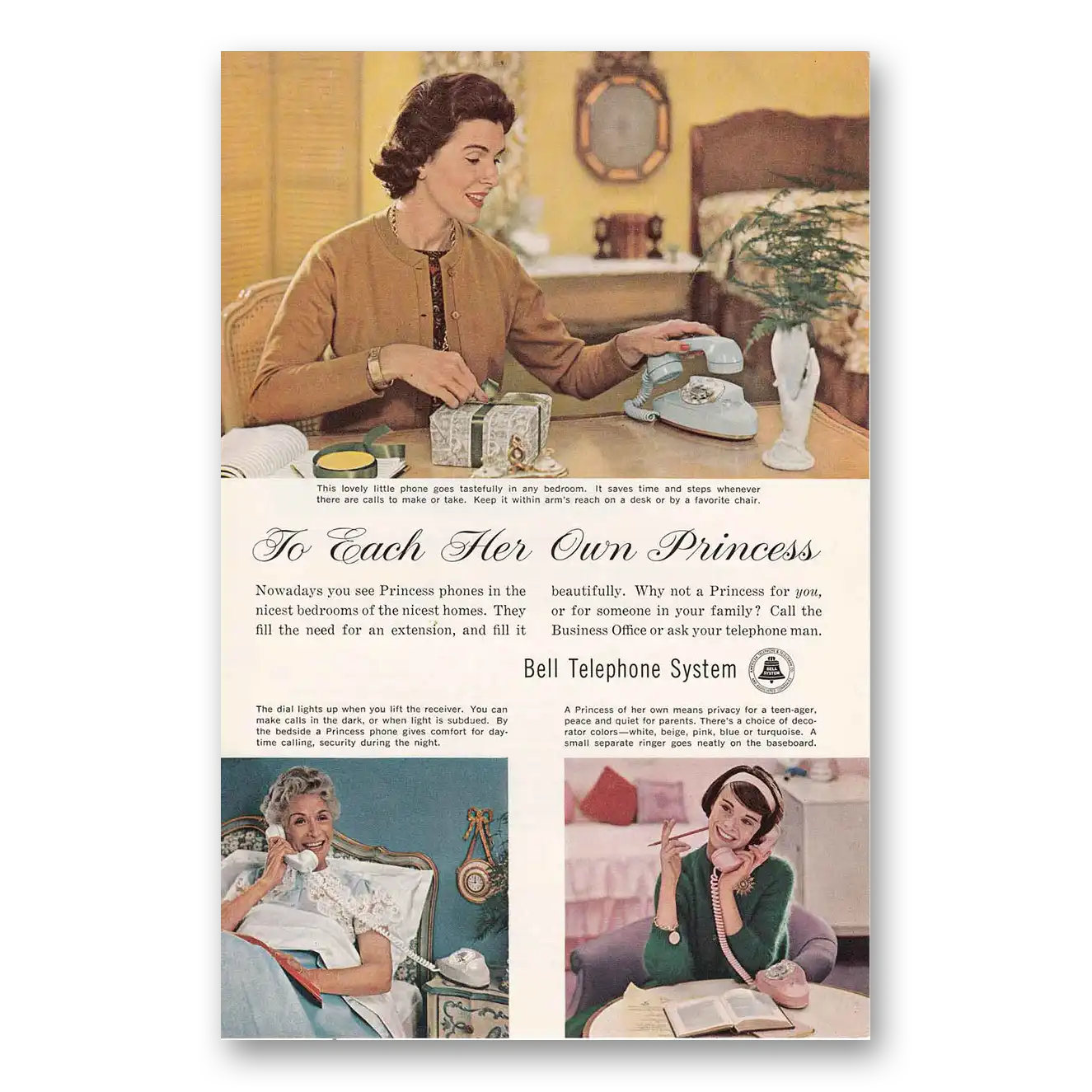 1961 Bell Telephone To Each Her Own Princess Vintage Magazine Print Ad