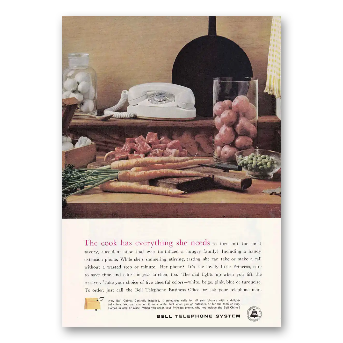 1961 Bell Telephone Cook Has Everything She Needs Vintage Magazine Print Ad