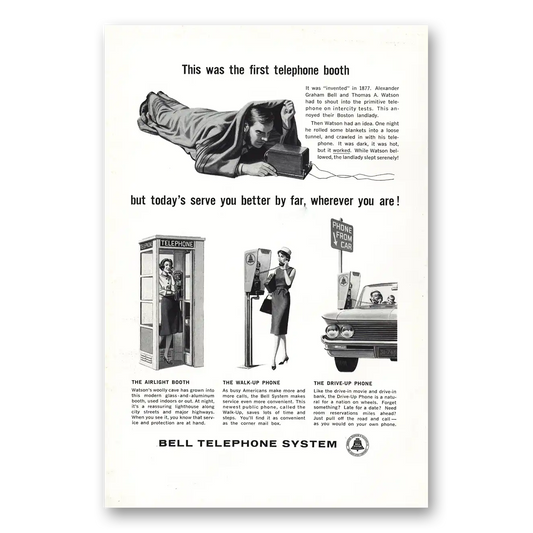 1961 Bell Telephone First Telephone Booth Vintage Magazine Print Ad