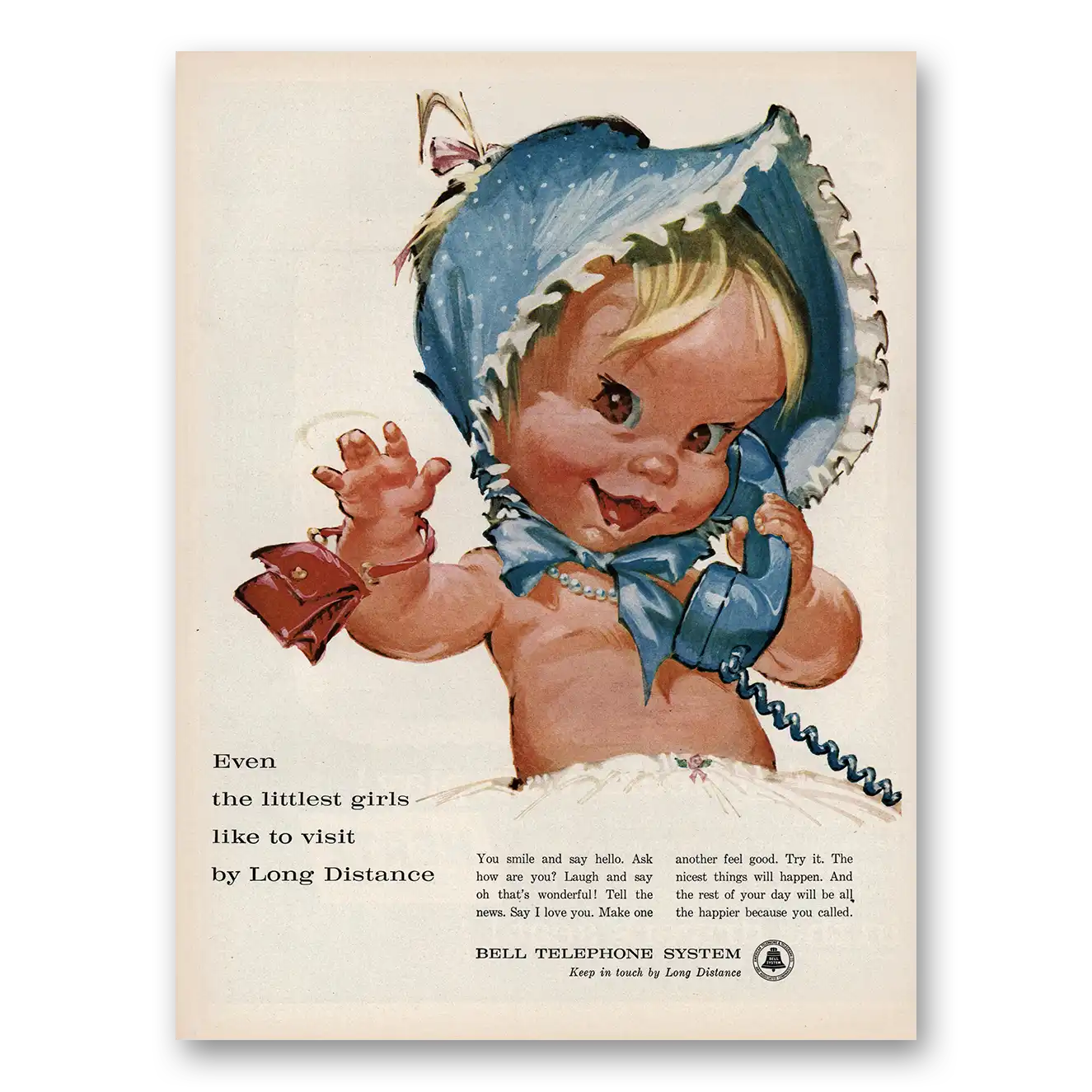 1961 Bell Telephone Even the Littlest Girls Like to Visit Vintage Magazine Print Ad