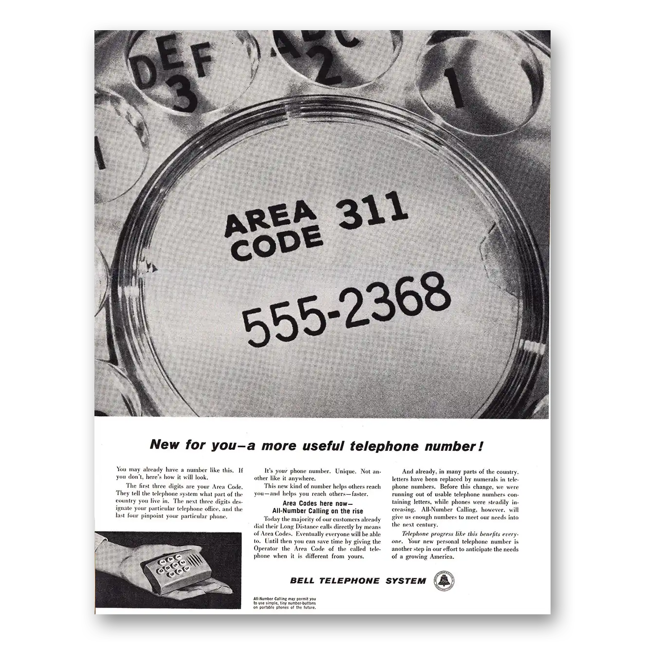 1961 Bell Telephone Area Code 311 More Useful Vintage Magazine Print Ad