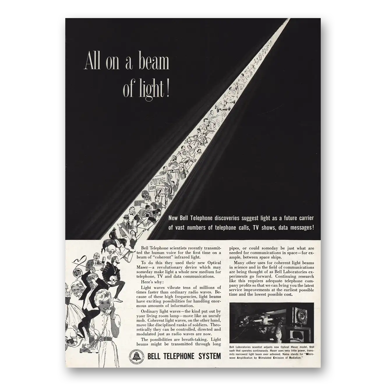 1961 Bell Telephone All On a Beam of Light Vintage Magazine Print Ad