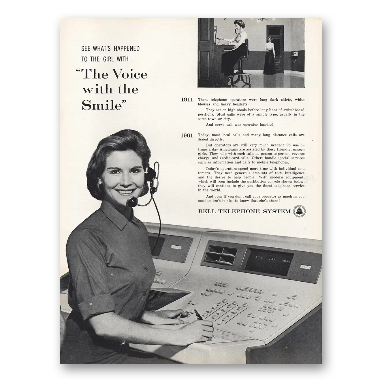 1961 Bell Telephone Voice With the Smile Vintage Magazine Print Ad