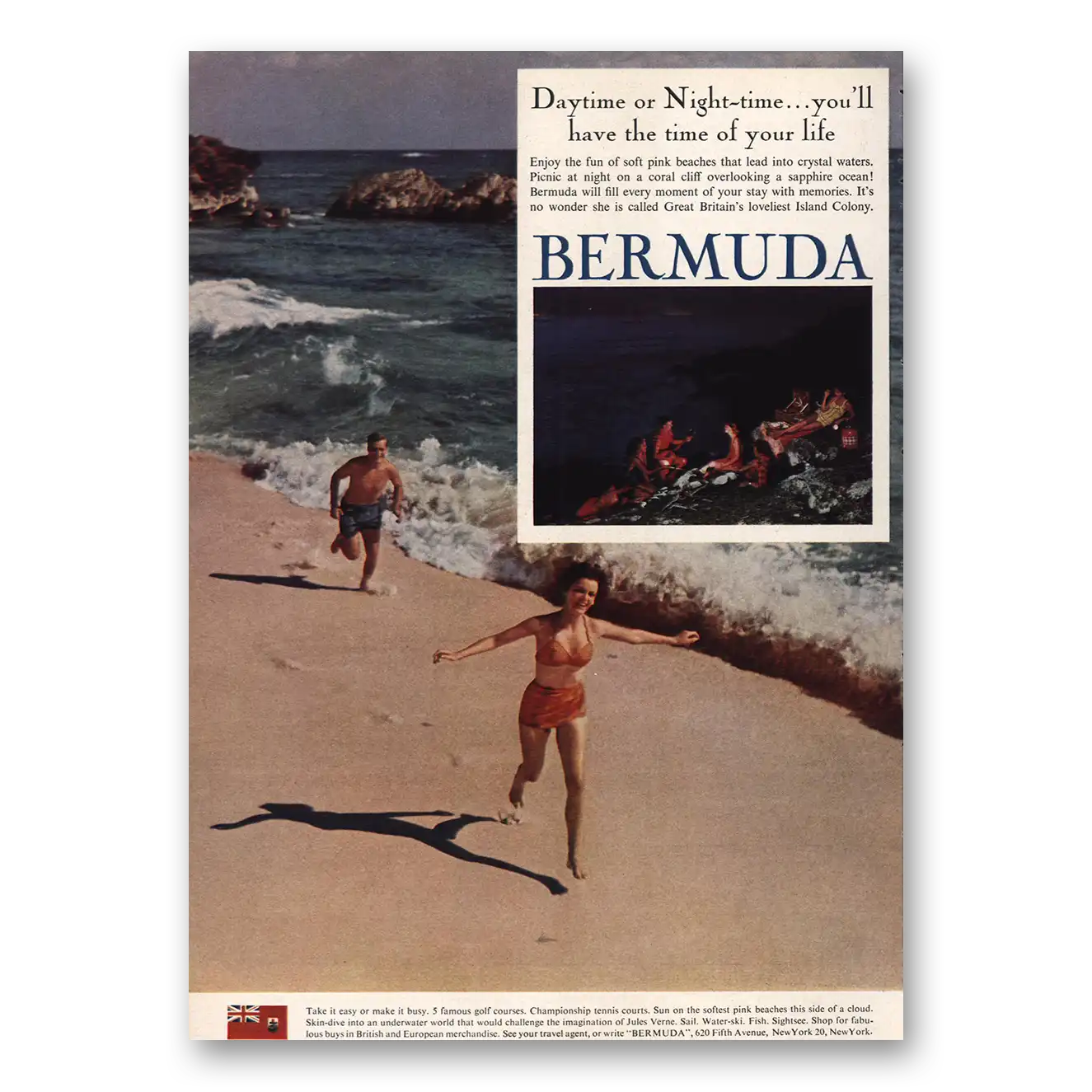 1961 Bermuda Daytime or Night Time Vintage Magazine Print Ad