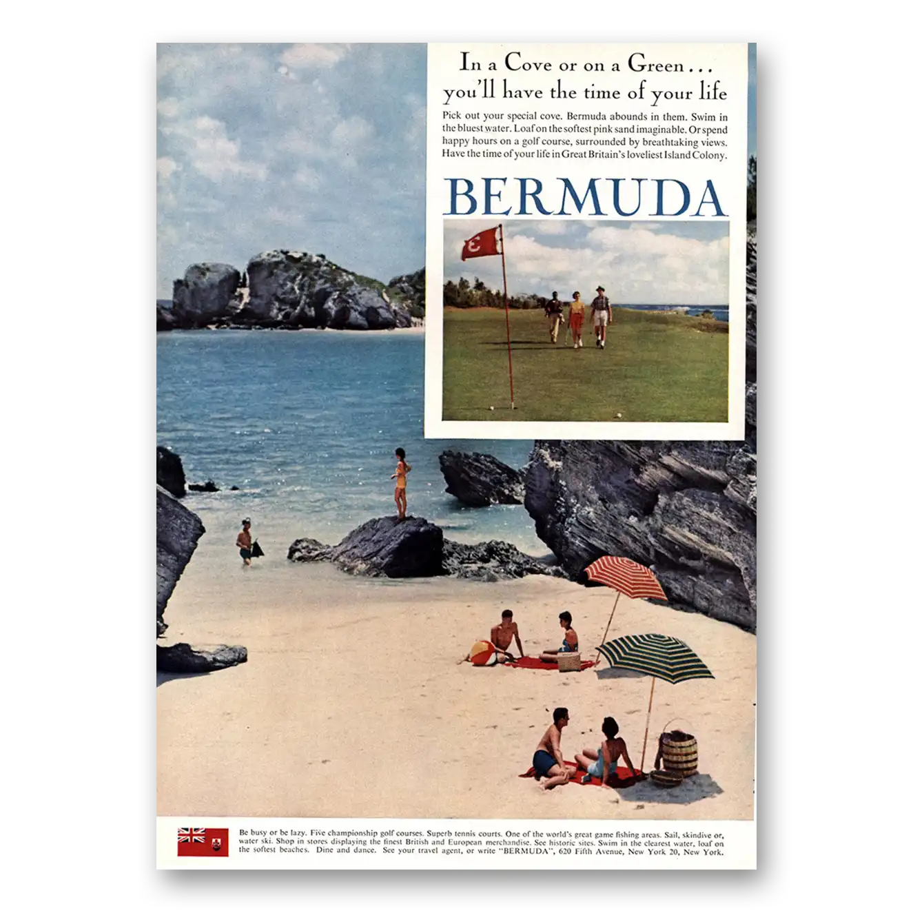 1961 Bermuda Cove Or On a Green Vintage Magazine Print Ad