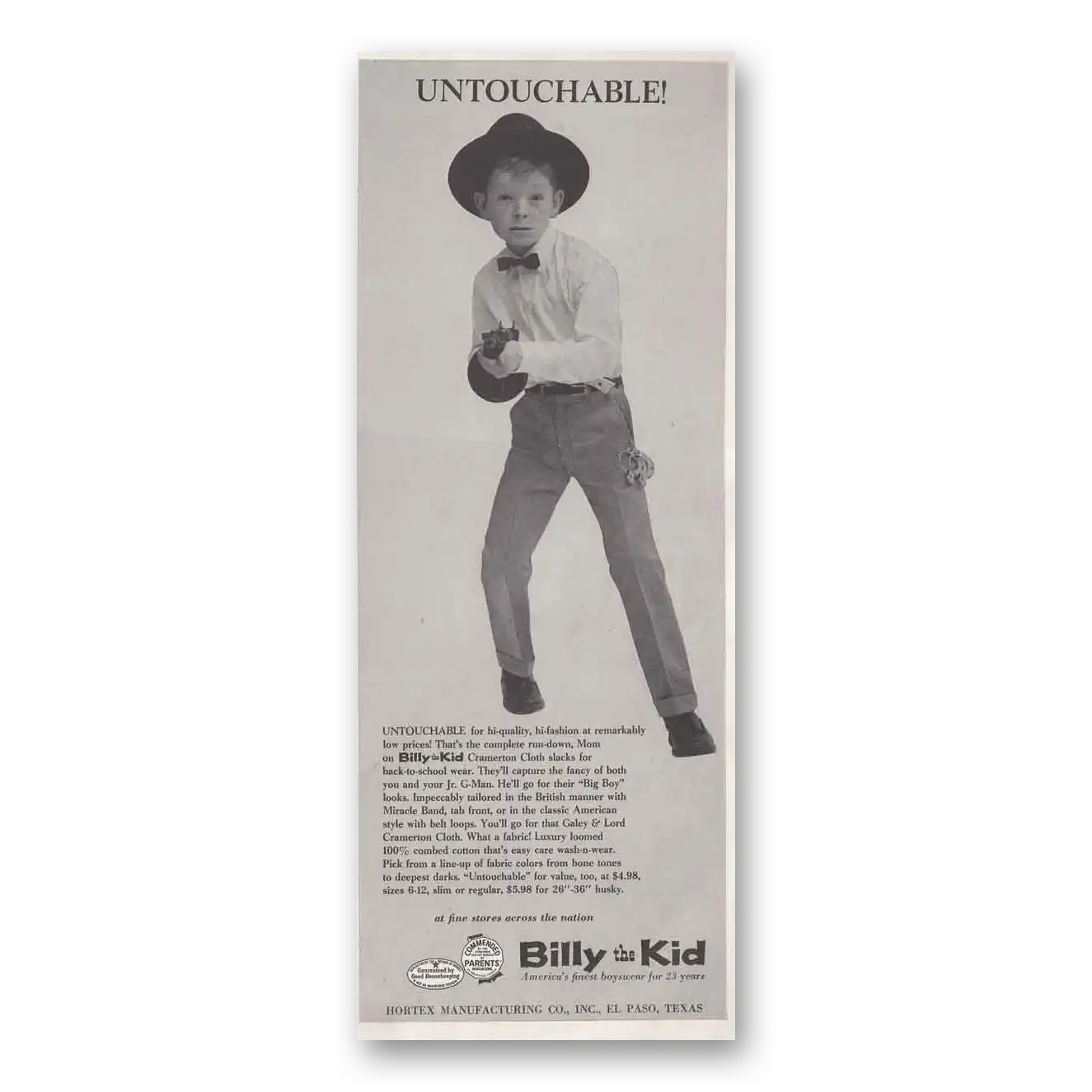 1961 Billy the Kid Untouchable Vintage Magazine Print Ad