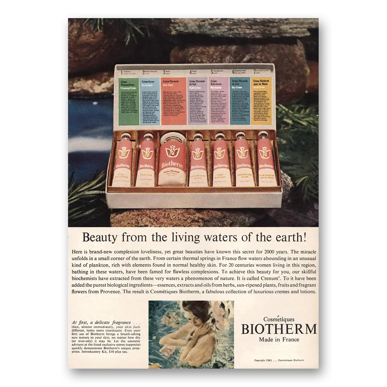 1961 Cosmetiques Biotherm Beauty From Living Waters Vintage Magazine Print Ad