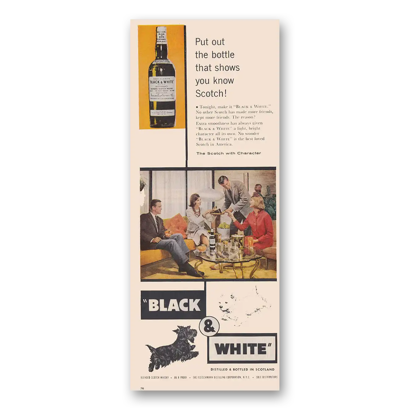 1961 Black and White Scotch Put Out the Bottle That Shows You Know Scotch Vintage Magazine Print Ad