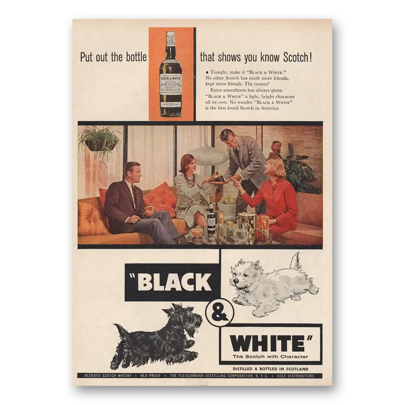 1961 Black and White Scotch Put Out the Bottle Shows You Know Scotch Vintage Magazine Print Ad