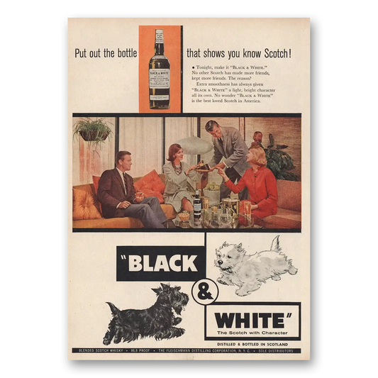 1961 Black and White Scotch Put Out the Bottle Shows You Know Scotch Vintage Magazine Print Ad