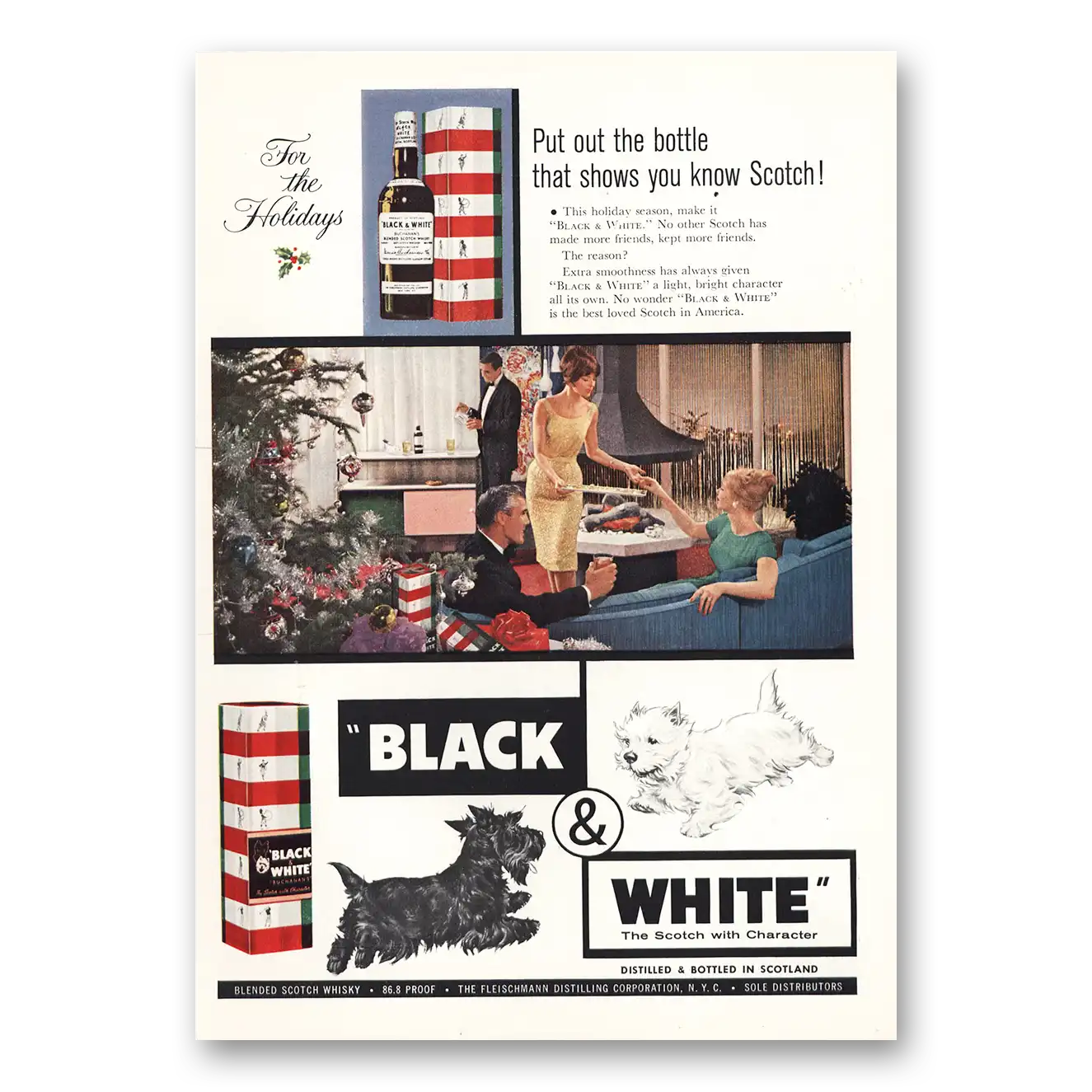 1961 Black and White Scotch Put Out the Bottle Vintage Magazine Print Ad