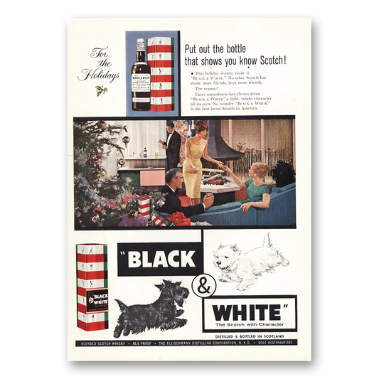 1961 Black and White Scotch Put Out the Bottle Vintage Magazine Print Ad