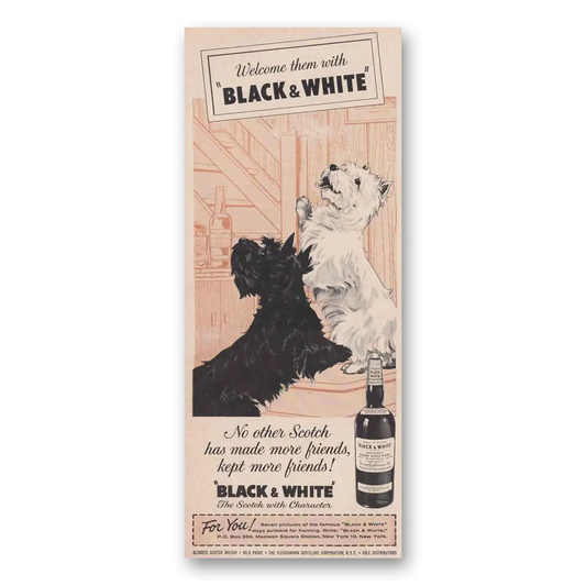 1961 Black and White Scotch Scotties Welcome Them Vintage Magazine Print Ad