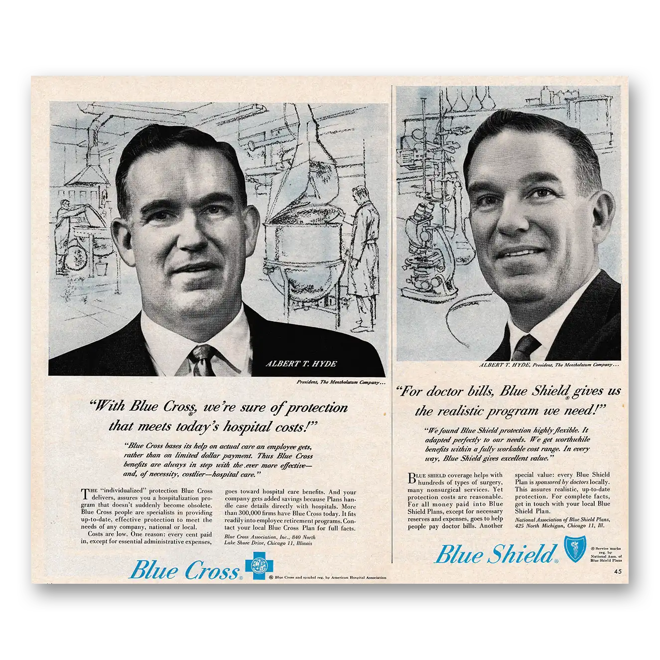 1961 Blue Cross Insurance Sure of Protection Albert T Hyde Vintage Magazine Print Ad