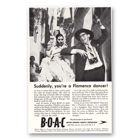 1961 British Airways BOAC Suddenly You're a Flamenco Dancer Vintage Magazine Print Ad