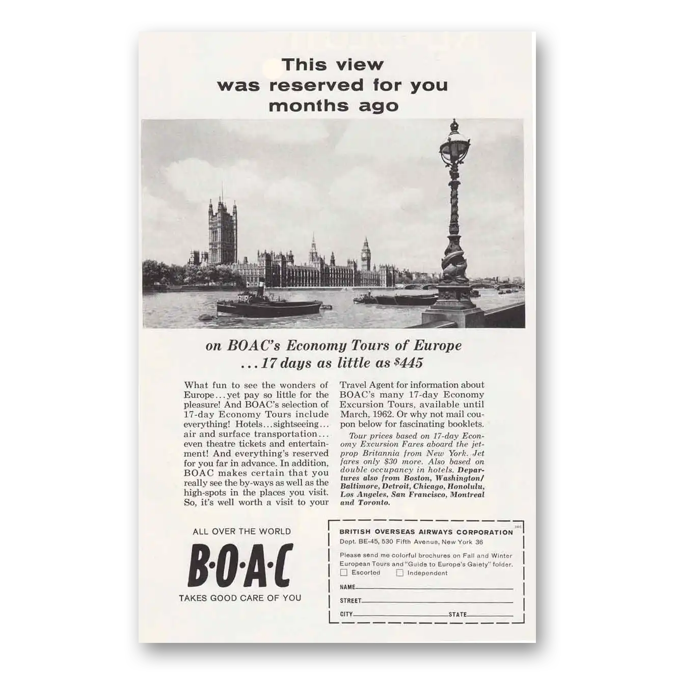 1961 British Airways BOAC This View Was Reserved For You Months Ago Vintage Magazine Print Ad