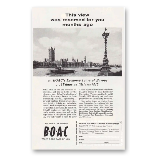 1961 British Airways BOAC This View Was Reserved For You Months Ago Vintage Magazine Print Ad