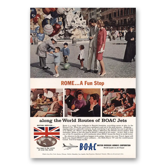 1961 British Airways BOAC Rome Fun Stop Vintage Magazine Print Ad