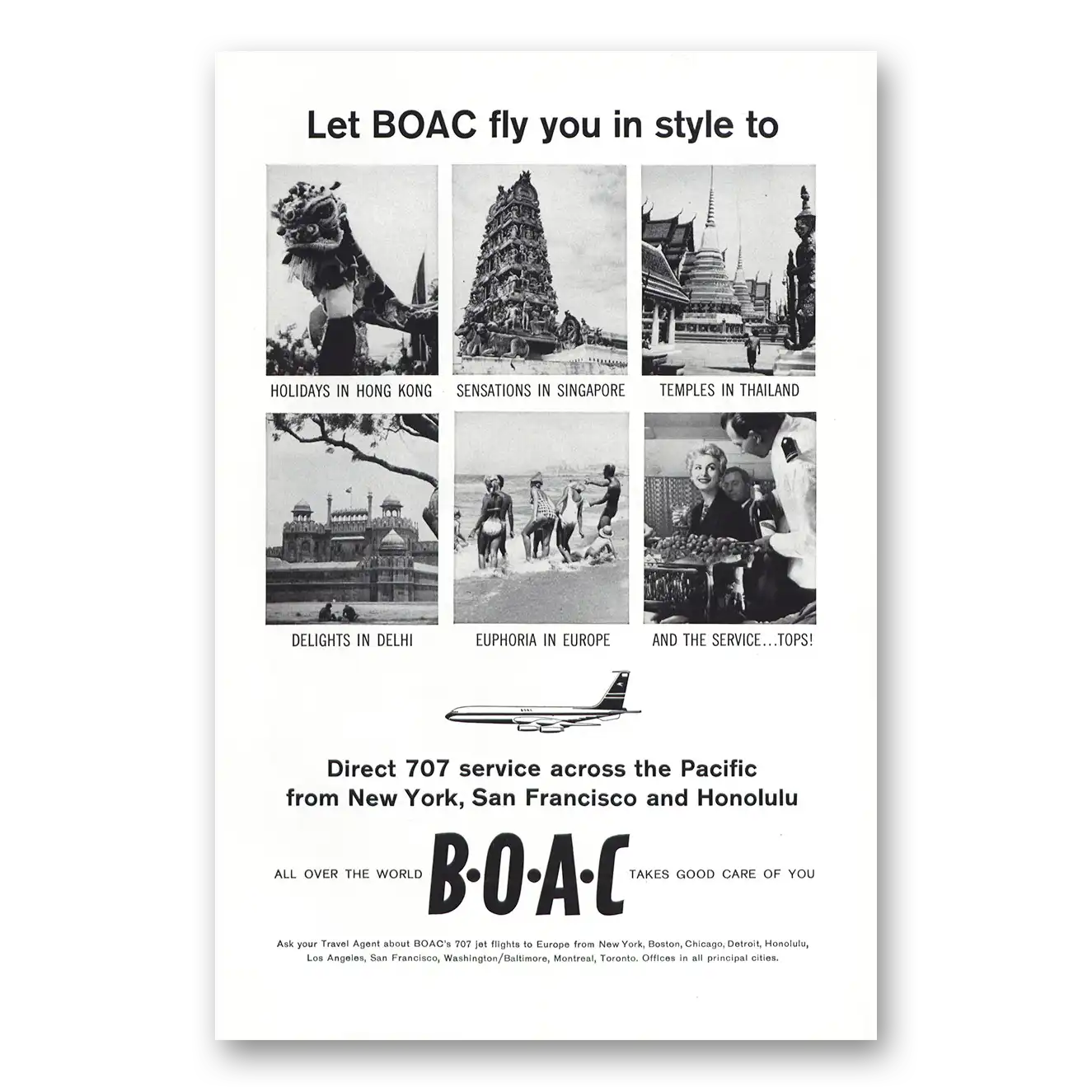 1961 British Airways BOAC Fly You In Style Hong Kong Vintage Magazine Print Ad